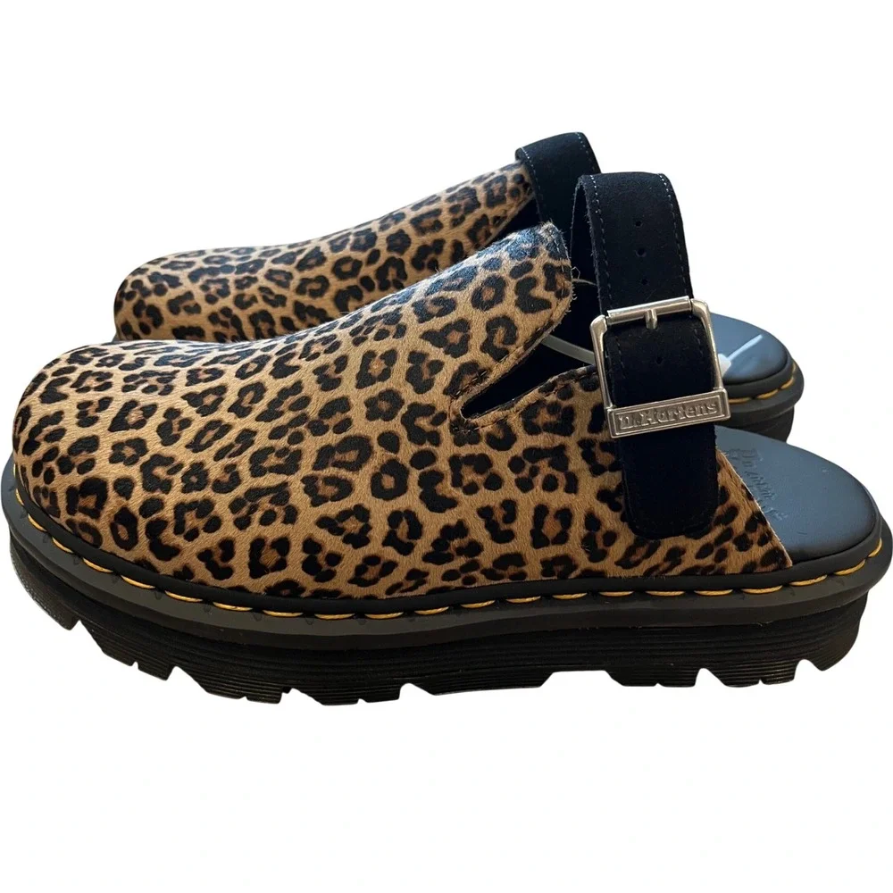 Dr. Martens Zebzag Leopard Print Hair On Leather Mules Clogs Mens 11 Womens 12 - Picture 3 of 8
